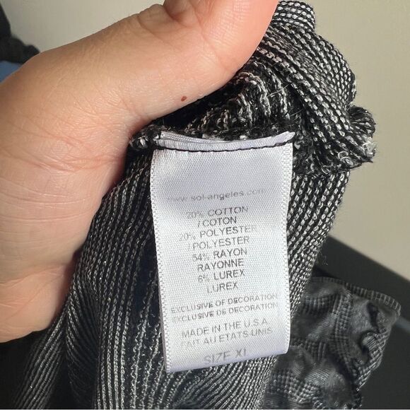 Anthropologie Sol Angeles Gray Striped Metallic Ruffle Short Sleeve Blouse - Picture 5 of 6